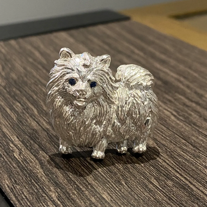 925 Silver Dog Brooch Pendant | Pomeranian Jewelry | Sapphire Eyes Pin | Handmade Gift for Pet Lovers & Friends
