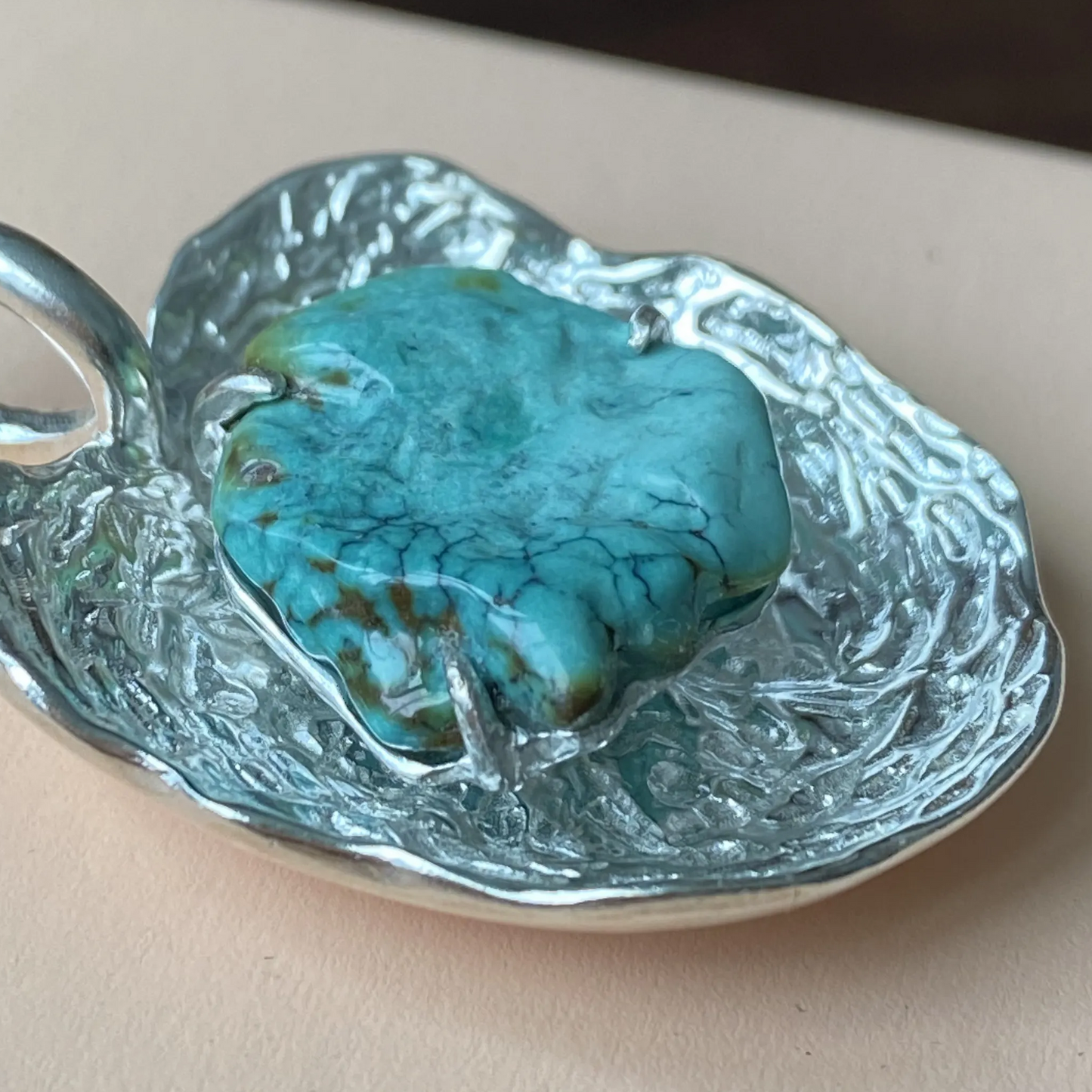 Raw Turquoise Pendant in 925 Silver | Handmade Ripple Design Necklace | Healing Talisman Gift for Her