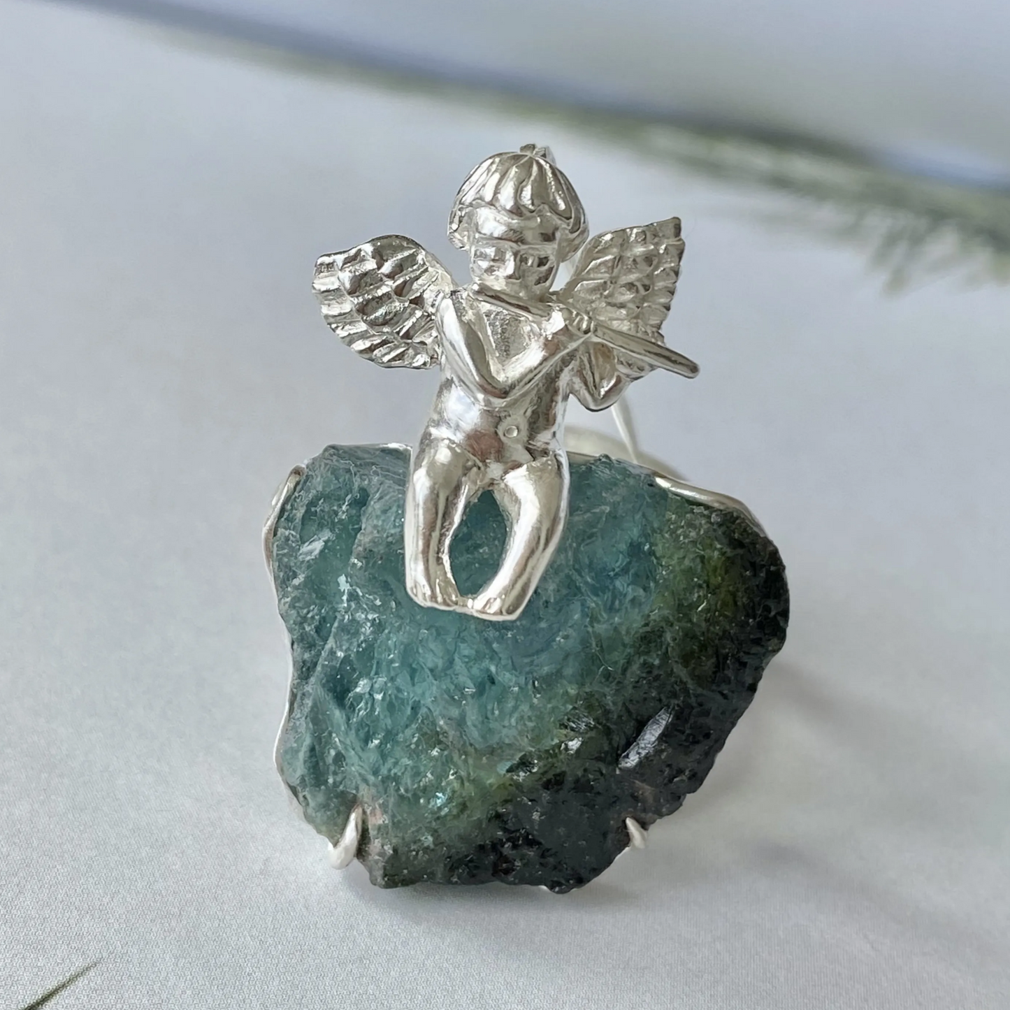 Angel Brooch Pendant | 925 Silver & Raw Tourmaline | Handmade Spiritual Jewelry Gift for Love & Protection