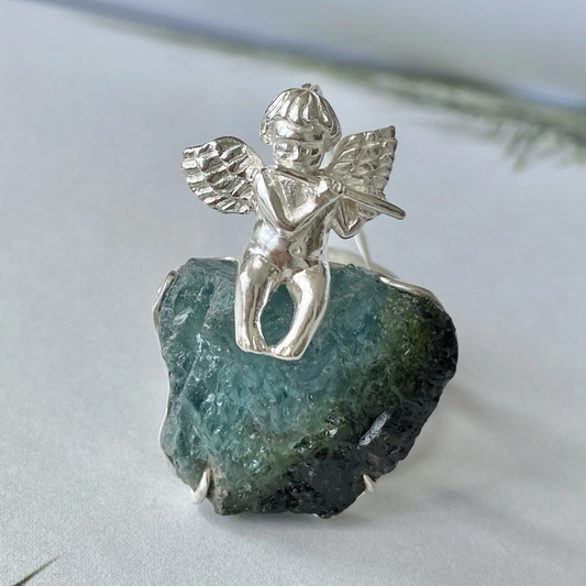 Angel Brooch Pendant | 925 Silver & Raw Tourmaline | Handmade Spiritual Jewelry Gift for Love & Protection