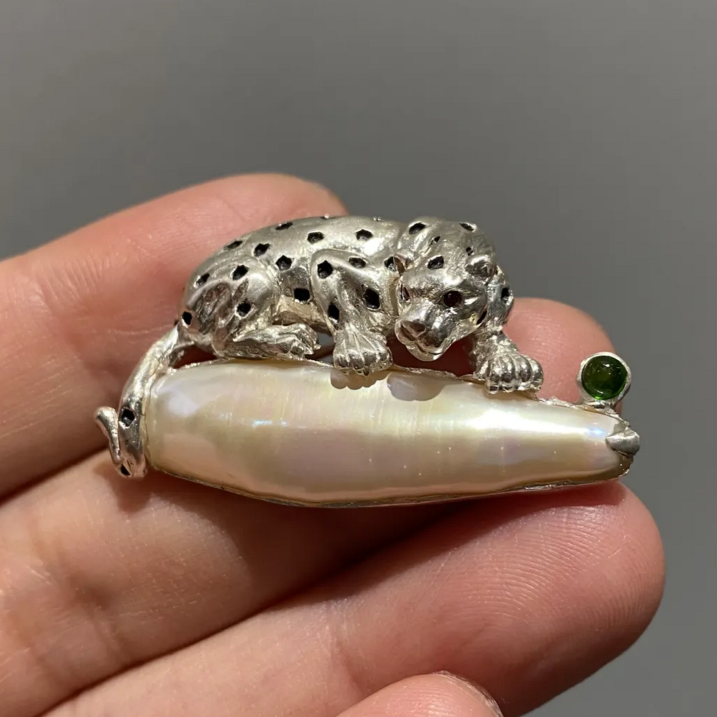 925 Silver Leopard Brooch Pendant | Pearl & Ruby Jewelry | Handmade Totem Amulet Gift for Her | Symbol of Strength & Courage