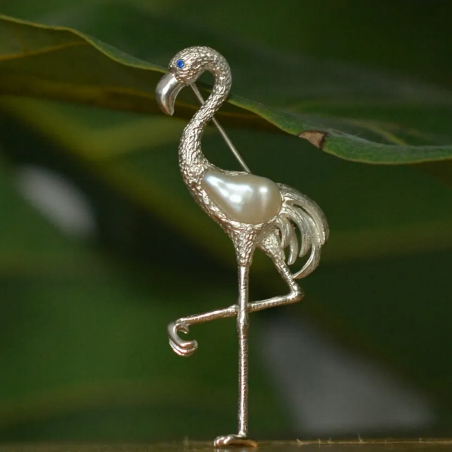 925 Silver Flamingo Brooch Pendant | Pearl Bird Jewelry | Handmade Elegant Gift for Women | Balance & Grace Symbol Pin