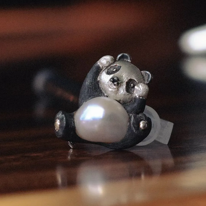 925 Silver Panda Brooch Pendant | Freshwater Pearl Jewelry | Handmade Animal Totem | Gift for Women & Panda Lovers