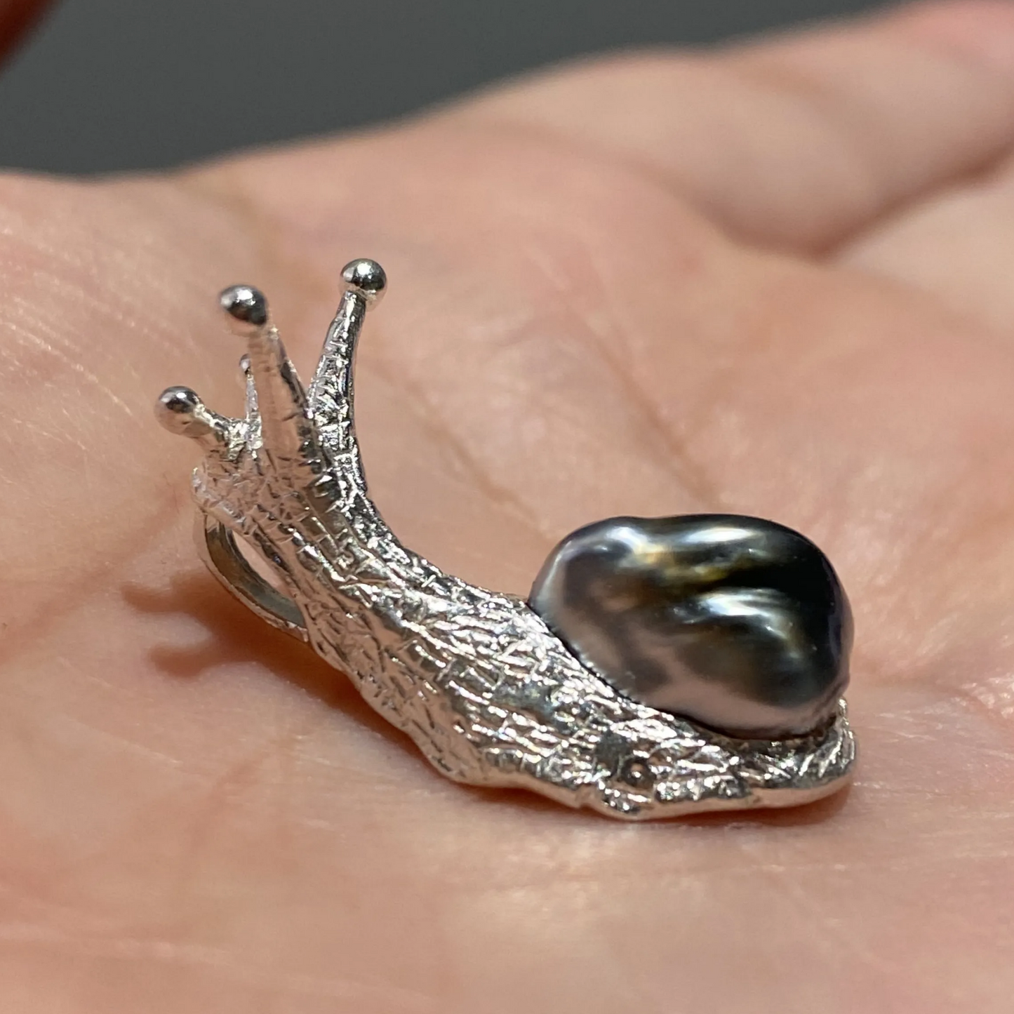 Snail Pendant Necklace | 925 Silver with Keshi Pearl | Handmade Animal Totem Gift for Her