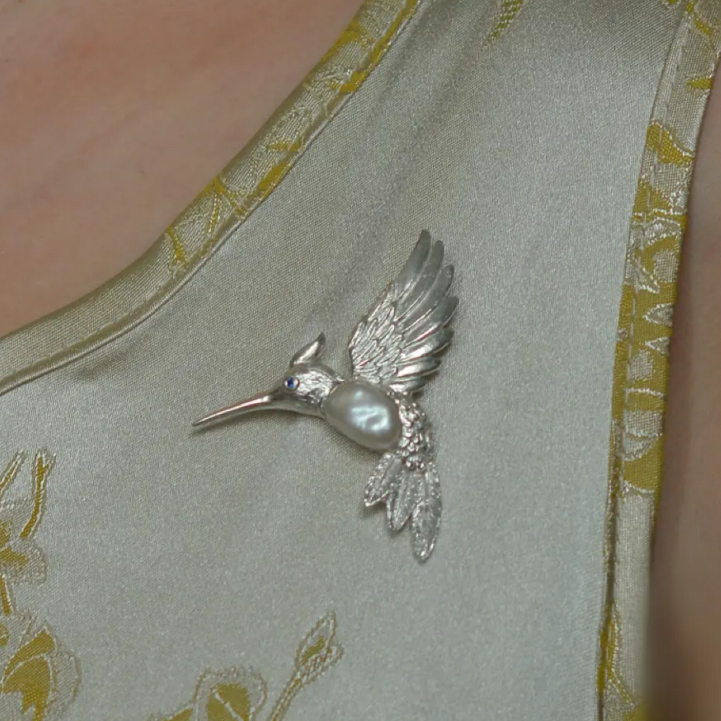 925 Silver Hummingbird Brooch Pendant | Natural Pearl & Sapphire Jewelry | Handmade Gift for Women | Spiritual Animal Totem Pin