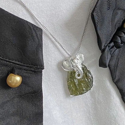 Elephant Totem Brooch Pendant | Natural Green Tourmaline & 925 Silver | Spiritual Animal Amulet Gift for Him & Her