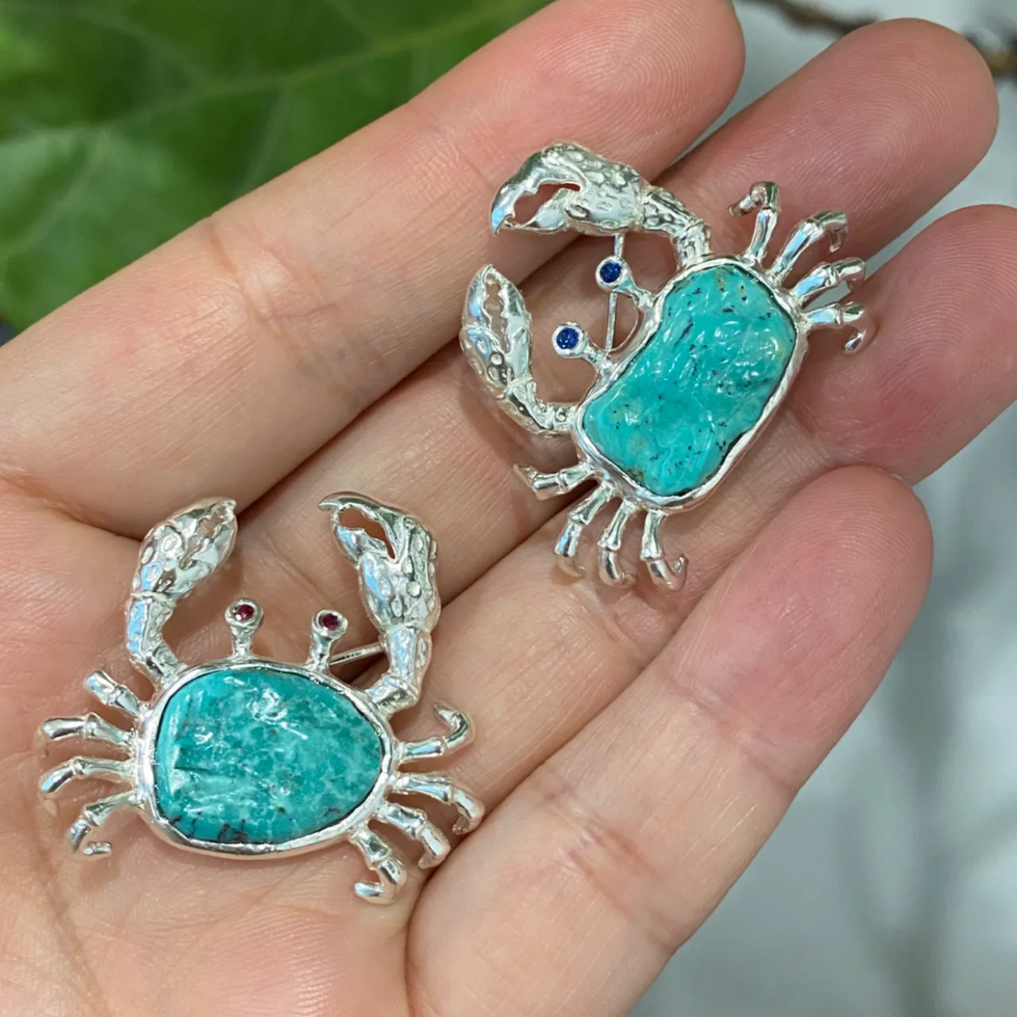 Crab Brooch Pendant in 925 Silver & Natural Turquoise | Handmade Zodiac Cancer Totem Jewelry | Gift for Her