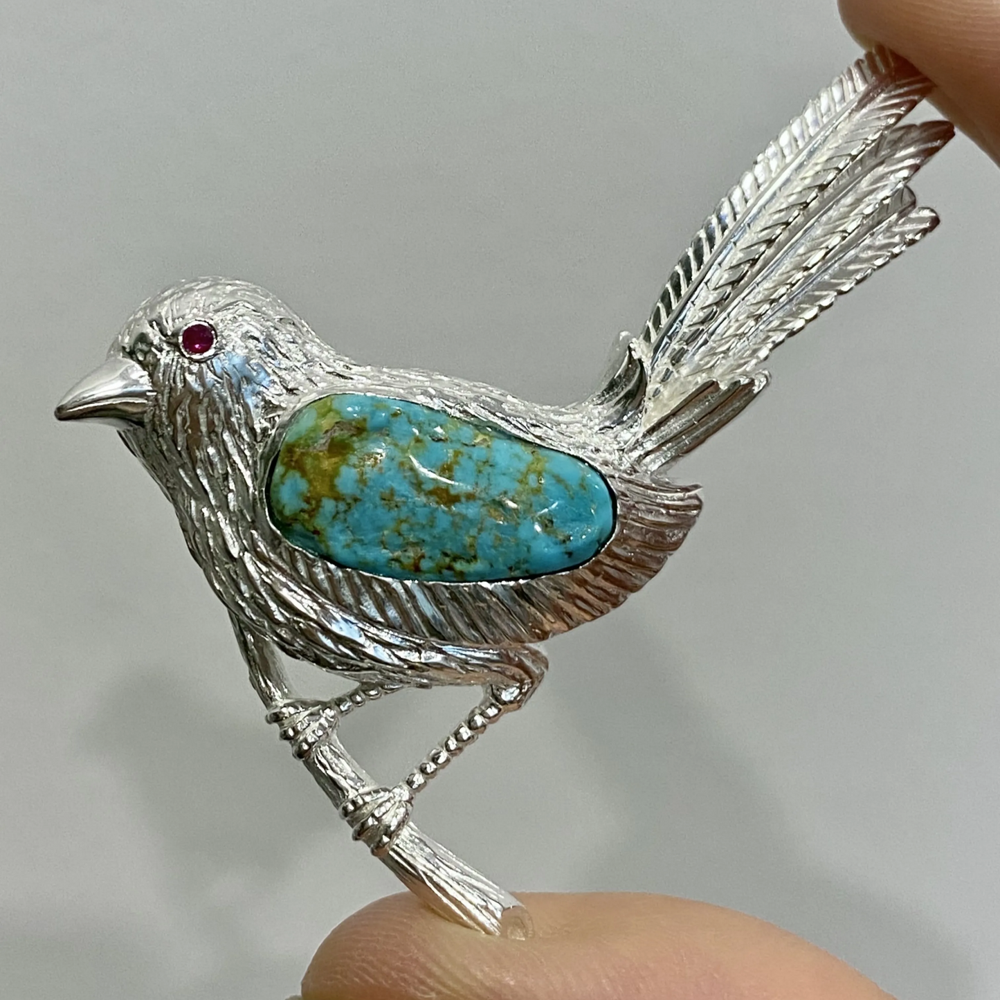 Magpie Brooch Pendant in 925 Silver & Natural Turquoise | Handmade Bird Totem Jewelry | Gift for Her or Nature Lovers