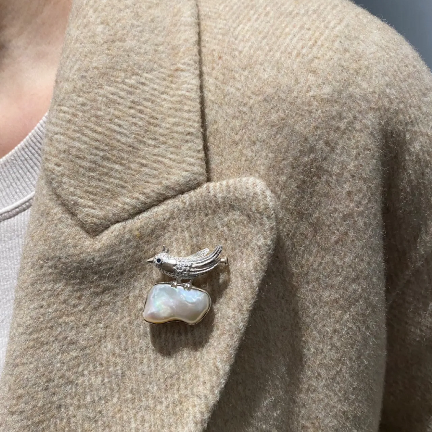 925 Silver Bird Brooch Pendant | Baroque Pearl & Sapphire Jewelry | Handmade Gift for Women