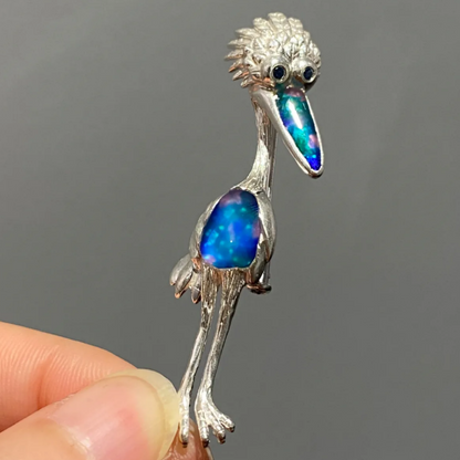 925 Silver Pelican Brooch Pendant | Sapphire Eyes & Enamel Body | Family Guardian Jewelry | Gift for Mom or Wife Anniversary