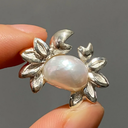 Cancer Brooch Pendant | 925 Silver & Natural Pearl | Handmade Zodiac Gift for Emotional Balance & Love