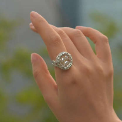 925 Silver Bird Nest Ring | Pearl Nature Jewelry | Handmade Branch Design | Symbol of Home & Love | Gift for Mother or Partner