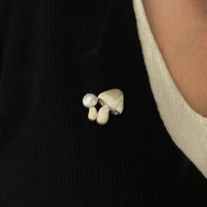 925 Silver Mushroom Brooch Pendant | Pearl Fairycore Jewelry | Handmade Nature Amulet Gift for Dreamers & Gentle Souls