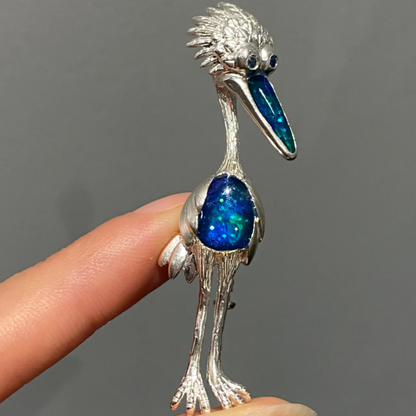 925 Silver Pelican Brooch Pendant | Sapphire Eyes & Enamel Body | Family Guardian Jewelry | Gift for Mom or Wife Anniversary