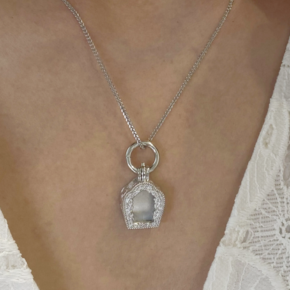 925 Silver Amulet Pendant with Temple Frame & Acrylic Window | Openable Locket for Prayer Notes or Blessings | Spiritual Gift for Her or Him