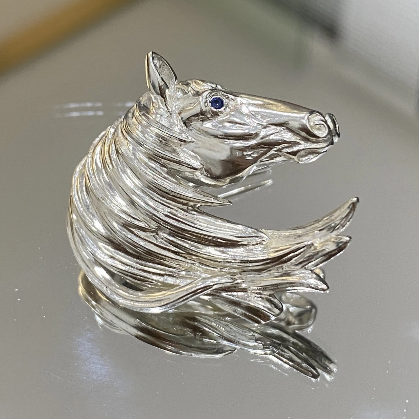 Horse Brooch Pendant | 925 Silver & Sapphire Eye | Handmade Animal Totem Jewelry Gift for Strength & Freedom