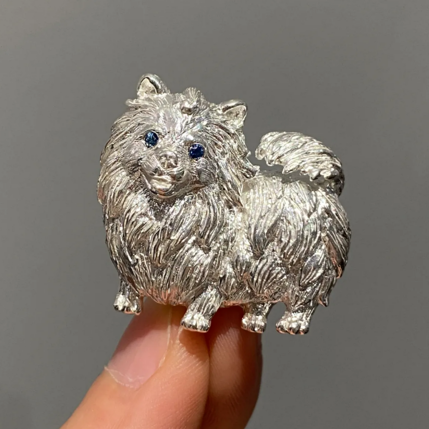 925 Silver Dog Brooch Pendant | Pomeranian Jewelry | Sapphire Eyes Pin | Handmade Gift for Pet Lovers & Friends