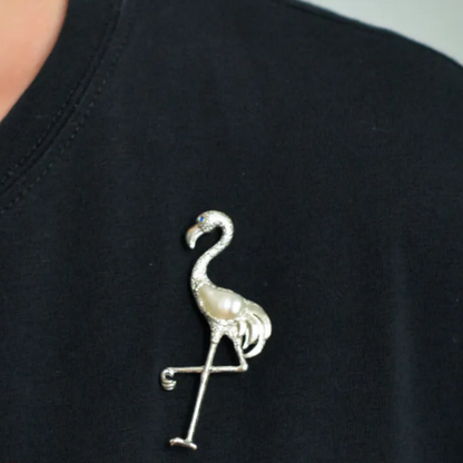 925 Silver Flamingo Brooch Pendant | Pearl Bird Jewelry | Handmade Elegant Gift for Women | Balance & Grace Symbol Pin