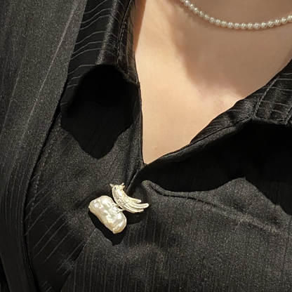 925 Silver Bird Brooch Pendant | Baroque Pearl & Sapphire Jewelry | Handmade Gift for Women