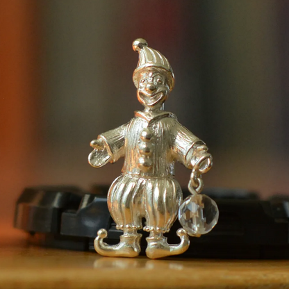 Clown Brooch Pendant | 925 Silver Crystal Jewelry | Handmade Vintage Gift for Him or Her