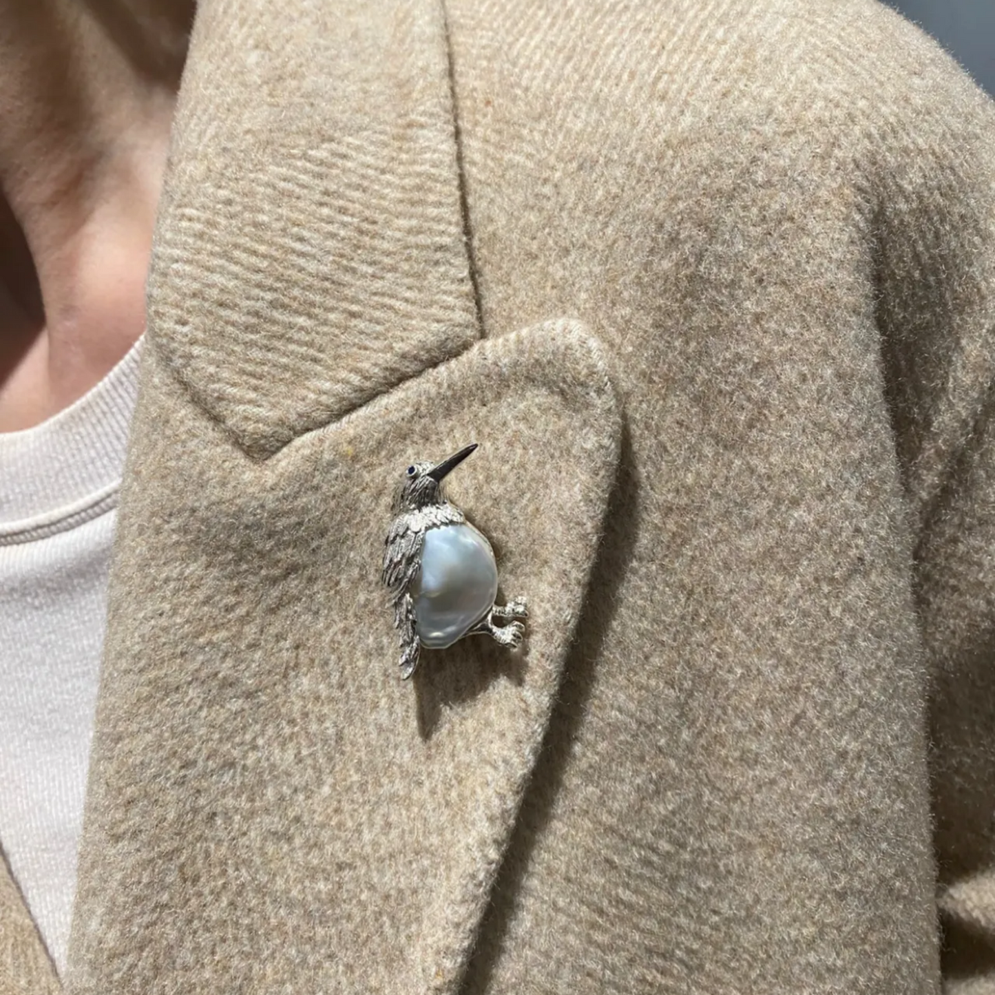 Bird Brooch Pendant | 925 Silver, Pearl & Sapphire | Handmade Nature Jewelry Gift for Her