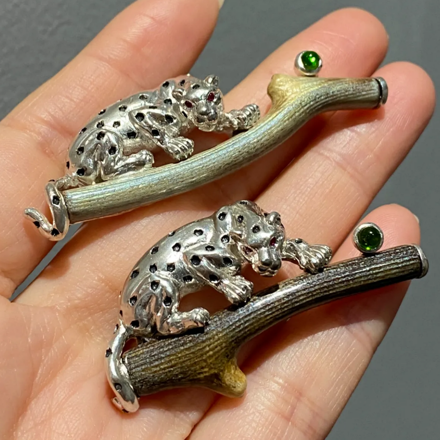 925 Silver Leopard Brooch Pendant | Pearl & Ruby Jewelry | Handmade Totem Amulet Gift for Her | Symbol of Strength & Courage