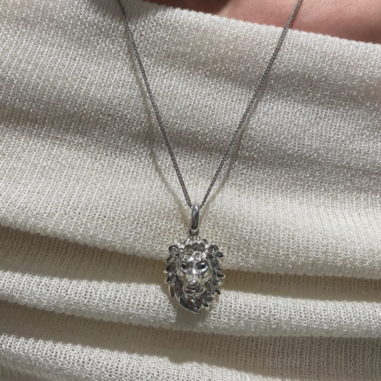 Lion King Pendant Necklace | 925 Silver & Sapphire | Handmade Courage Amulet Gift for Him