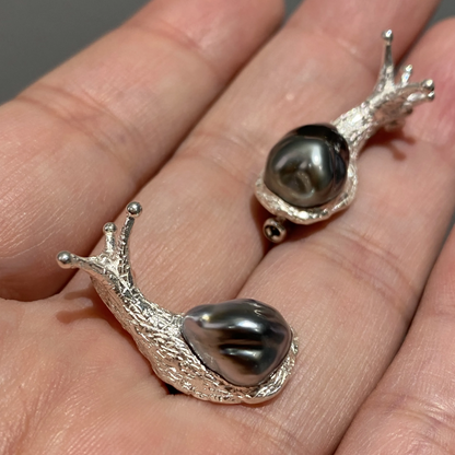 Snail Pendant Necklace | 925 Silver with Keshi Pearl | Handmade Animal Totem Gift for Her