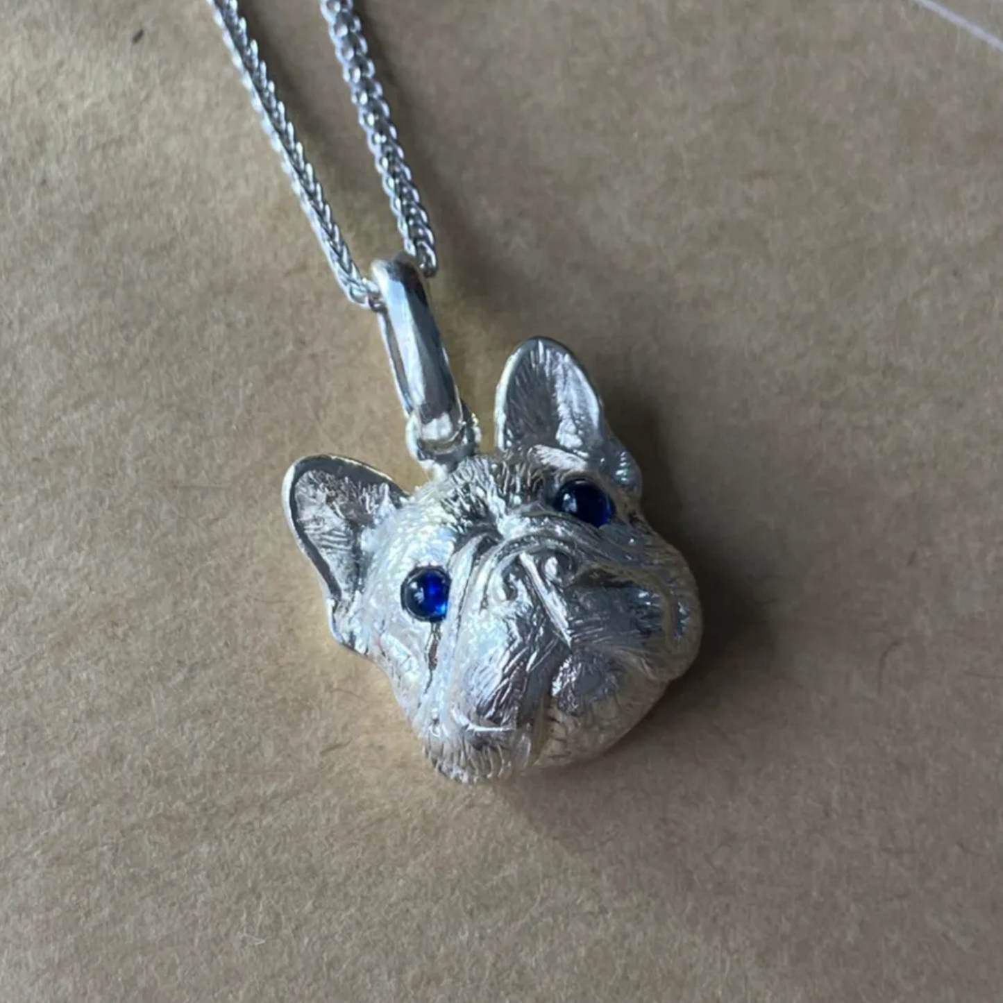 French Bulldog Pendant | 925 Silver Necklace with Sapphire Eyes | Dog Lover Gift & Pet Memorial Jewelry
