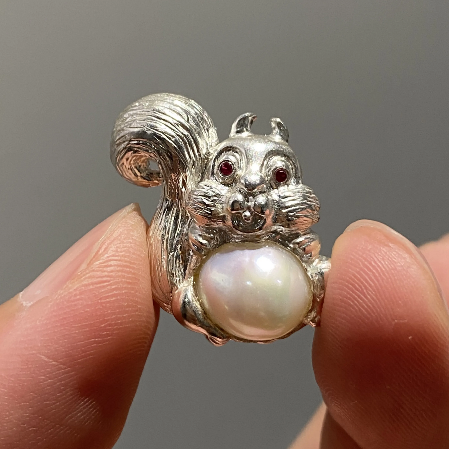 925 Silver Squirrel Pendant | Pearl & Ruby Animal Necklace | Handmade Silver Jewelry | Gift for Dreamers & Quiet Souls