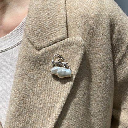 Rabbit Brooch Pendant 2-in-1 | 925 Silver & Freshwater Pearl | Handmade Fairy Tale Gift for Her