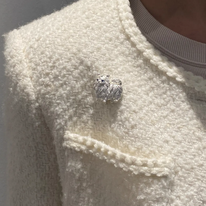 925 Silver Dog Brooch Pendant | Pomeranian Jewelry | Sapphire Eyes Pin | Handmade Gift for Pet Lovers & Friends