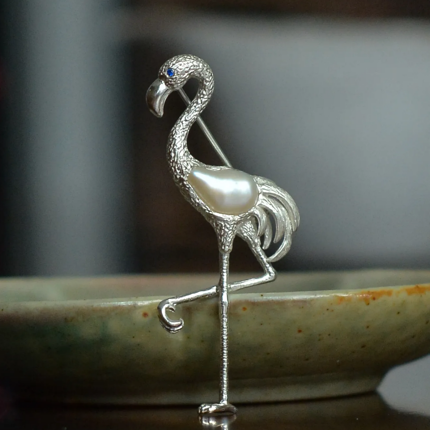 925 Silver Flamingo Brooch Pendant | Pearl Bird Jewelry | Handmade Elegant Gift for Women | Balance & Grace Symbol Pin
