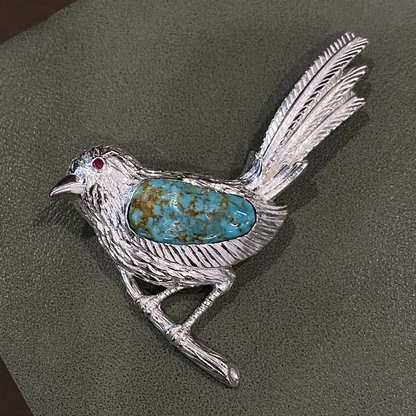 Magpie Brooch Pendant in 925 Silver & Natural Turquoise | Handmade Bird Totem Jewelry | Gift for Her or Nature Lovers