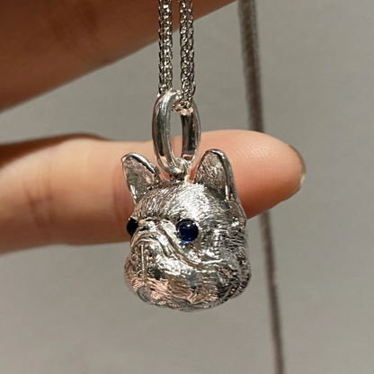 French Bulldog Pendant | 925 Silver Necklace with Sapphire Eyes | Dog Lover Gift & Pet Memorial Jewelry