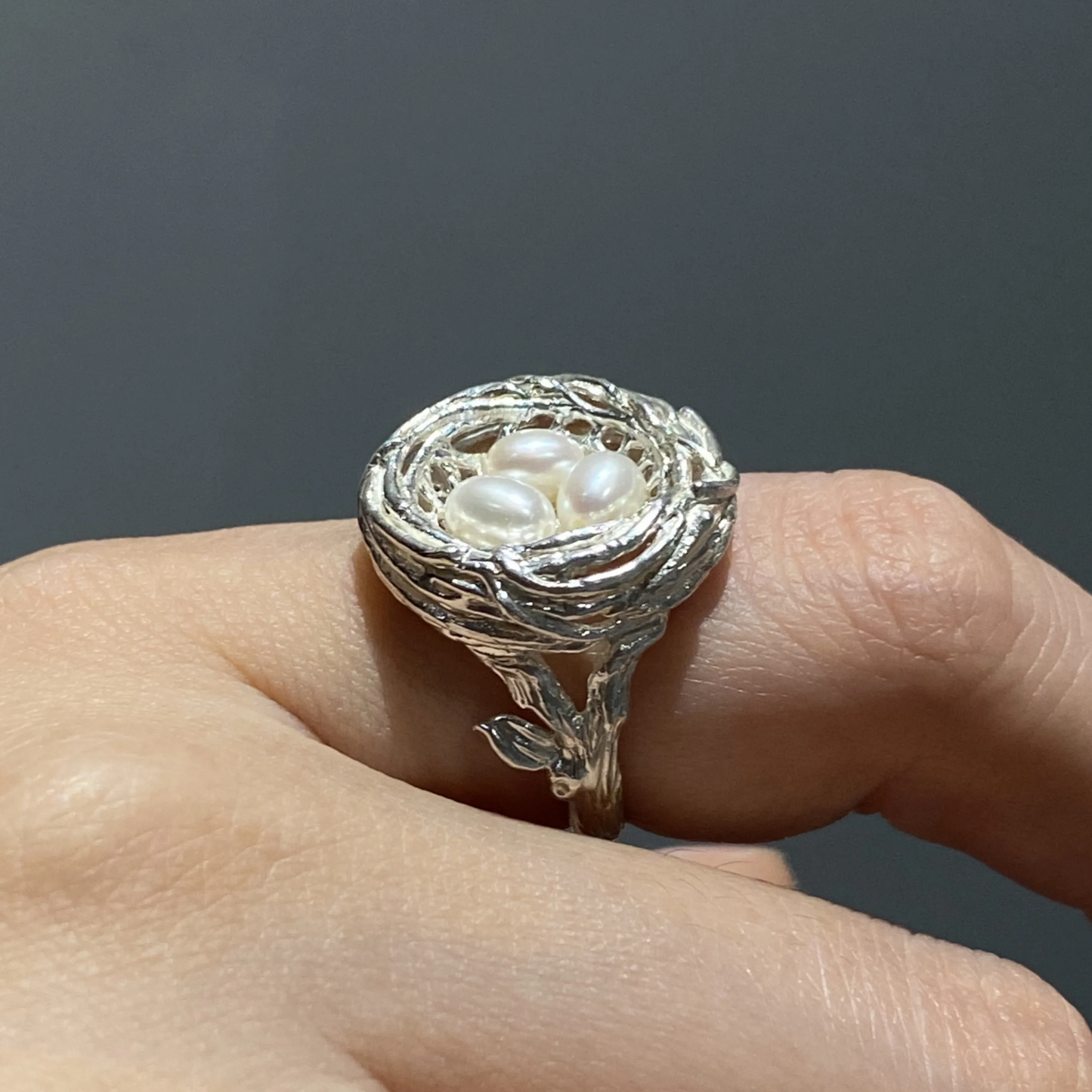925 Silver Bird Nest Ring | Pearl Nature Jewelry | Handmade Branch Design | Symbol of Home & Love | Gift for Mother or Partner