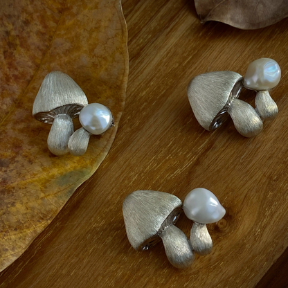 925 Silver Mushroom Brooch Pendant | Pearl Fairycore Jewelry | Handmade Nature Amulet Gift for Dreamers & Gentle Souls