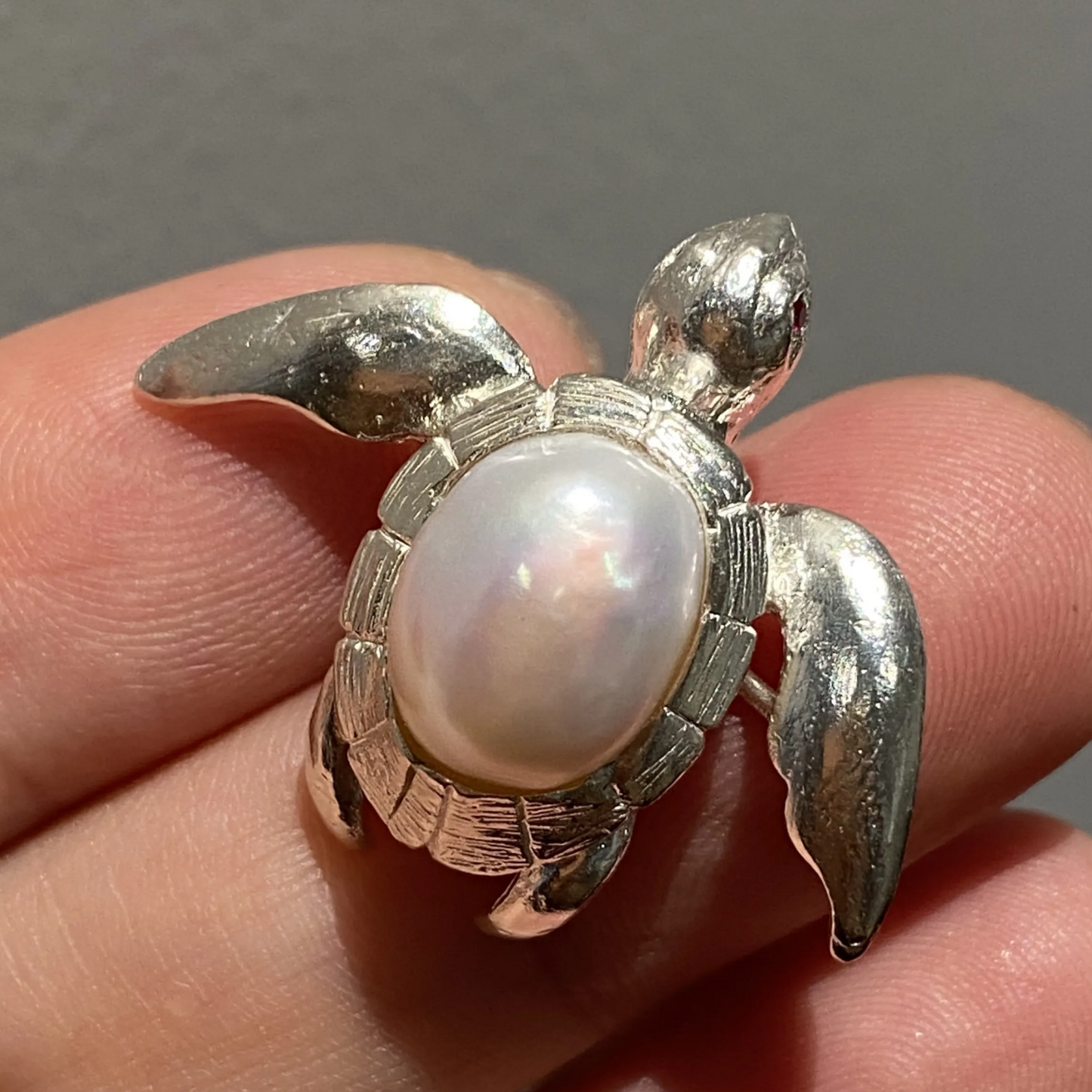 925 Silver Turtle Brooch Pendant | Pearl & Ruby Handmade Jewelry | Ocean Totem Gift for Creators & Dreamers