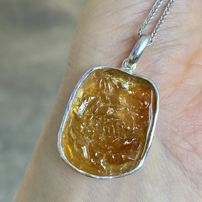 Natural Tourmaline Carved Pendant | 925 Silver Necklace | Handmade Gemstone Jewelry Gift for Her