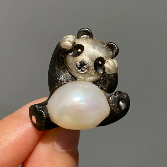 925 Silver Panda Brooch Pendant | Freshwater Pearl Jewelry | Handmade Animal Totem | Gift for Women & Panda Lovers