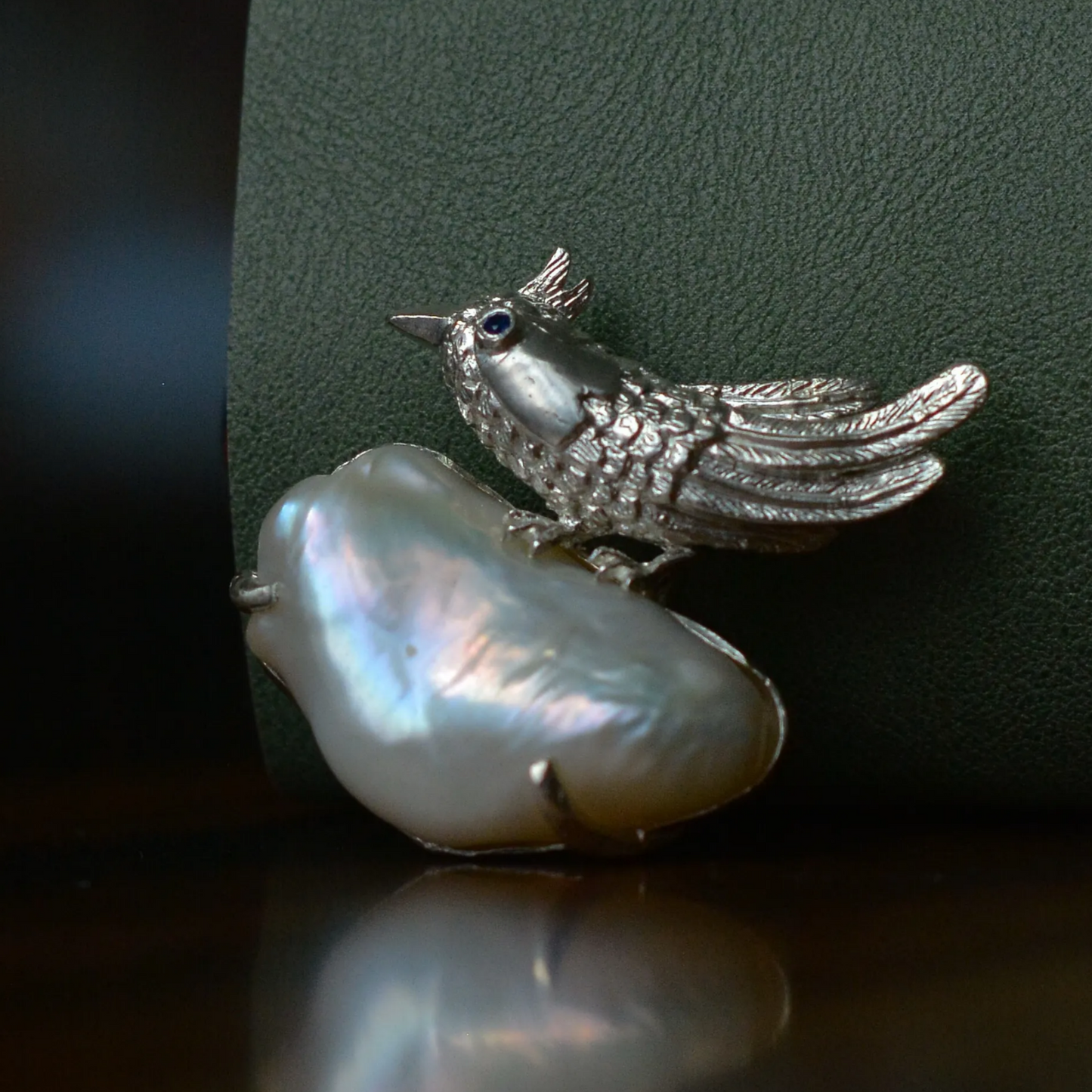 925 Silver Bird Brooch Pendant | Baroque Pearl & Sapphire Jewelry | Handmade Gift for Women