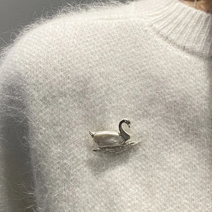 925 Silver Swan Pearl Brooch Pendant | Handmade Animal Jewelry | Sapphire Eye Bird Pin | Gift for Mom or Romantic Partner