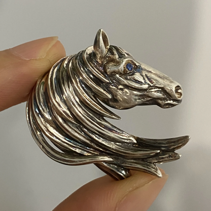 Horse Brooch Pendant | 925 Silver & Sapphire Eye | Handmade Animal Totem Jewelry Gift for Strength & Freedom