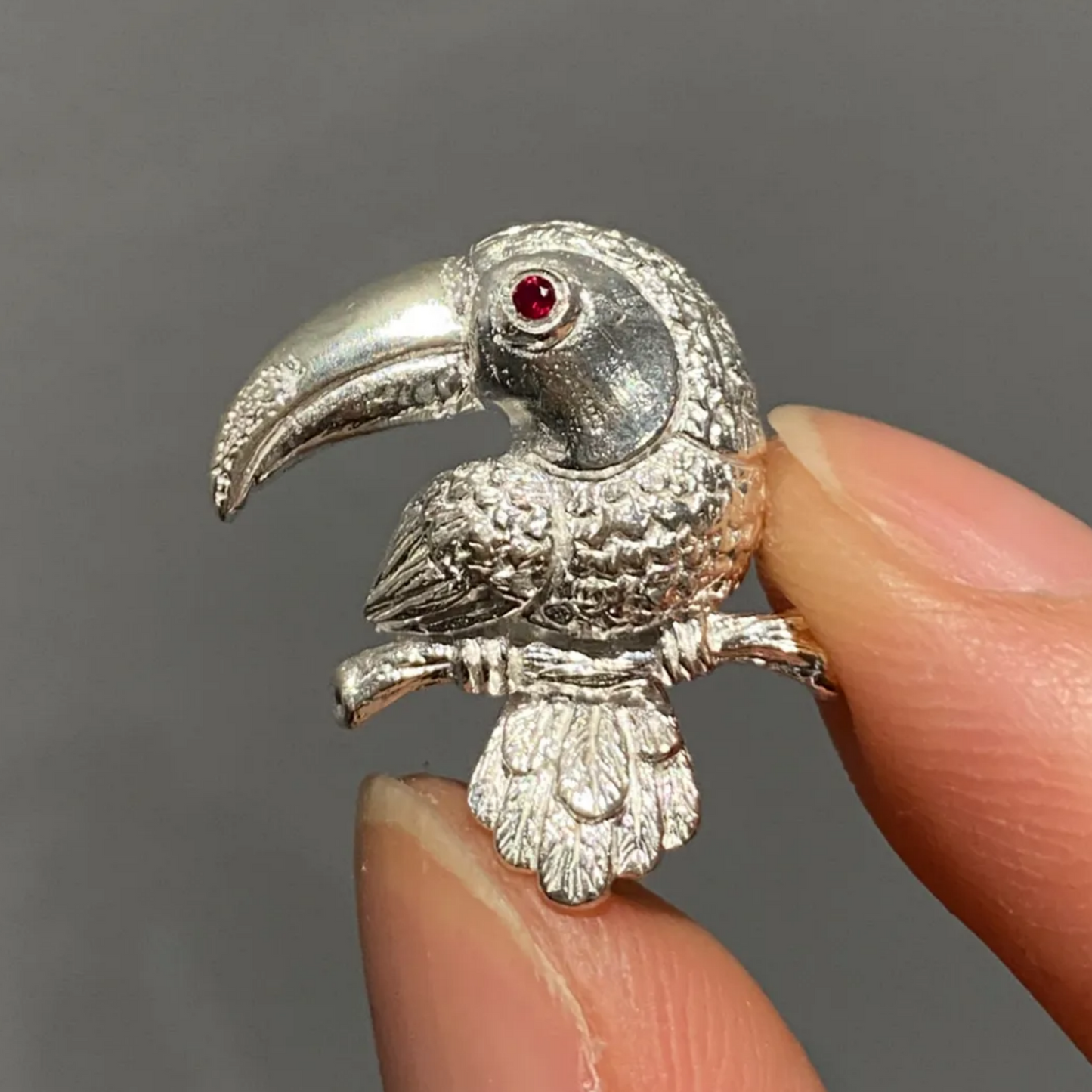 Toucan Brooch Pendant | 925 Silver & Ruby | Handmade Bird Totem Jewelry Gift for Animal Lovers