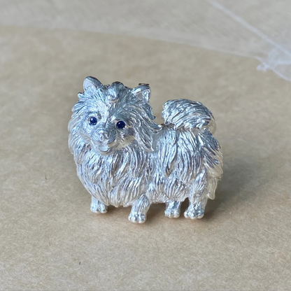 925 Silver Dog Brooch Pendant | Pomeranian Jewelry | Sapphire Eyes Pin | Handmade Gift for Pet Lovers & Friends