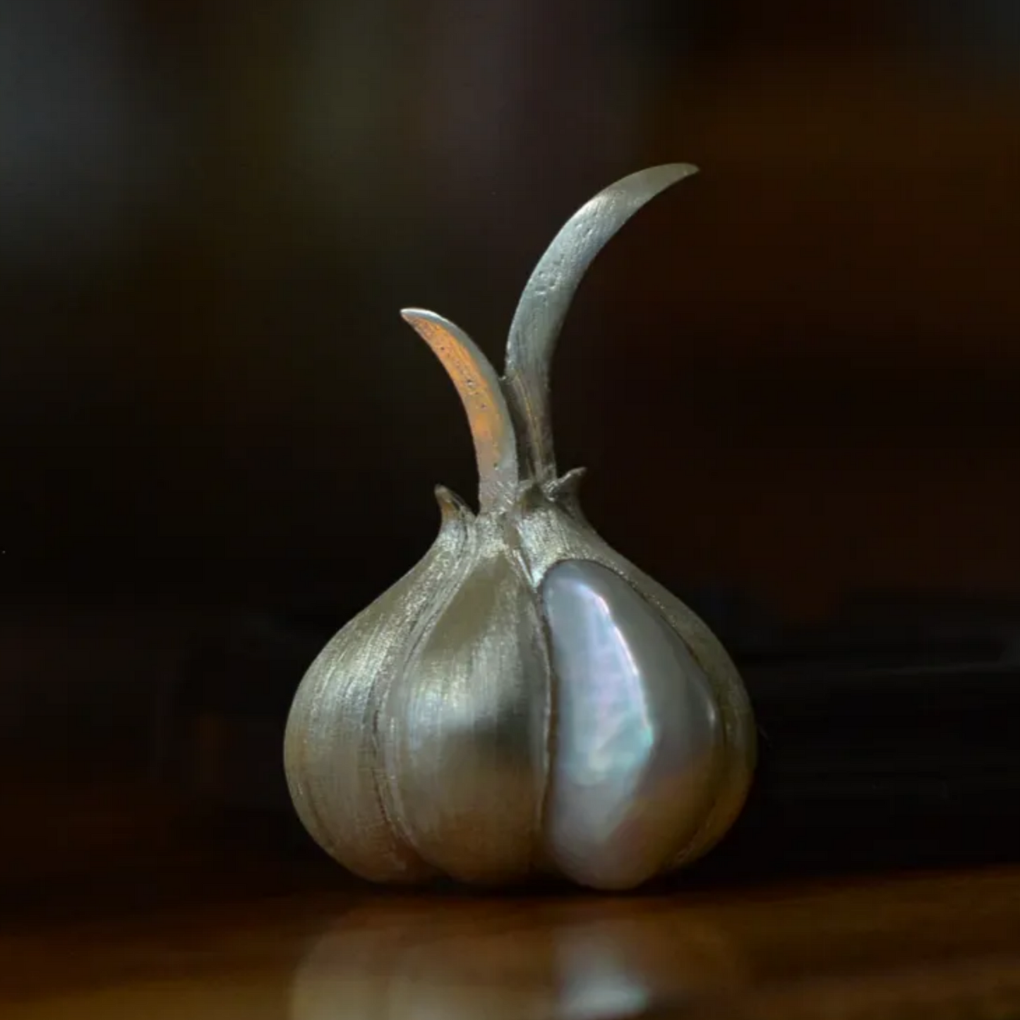 925 Silver Garlic Brooch Pendant | Freshwater Pearl Amulet | Handmade Protection Jewelry | Funny Gift for Friends & Collectors