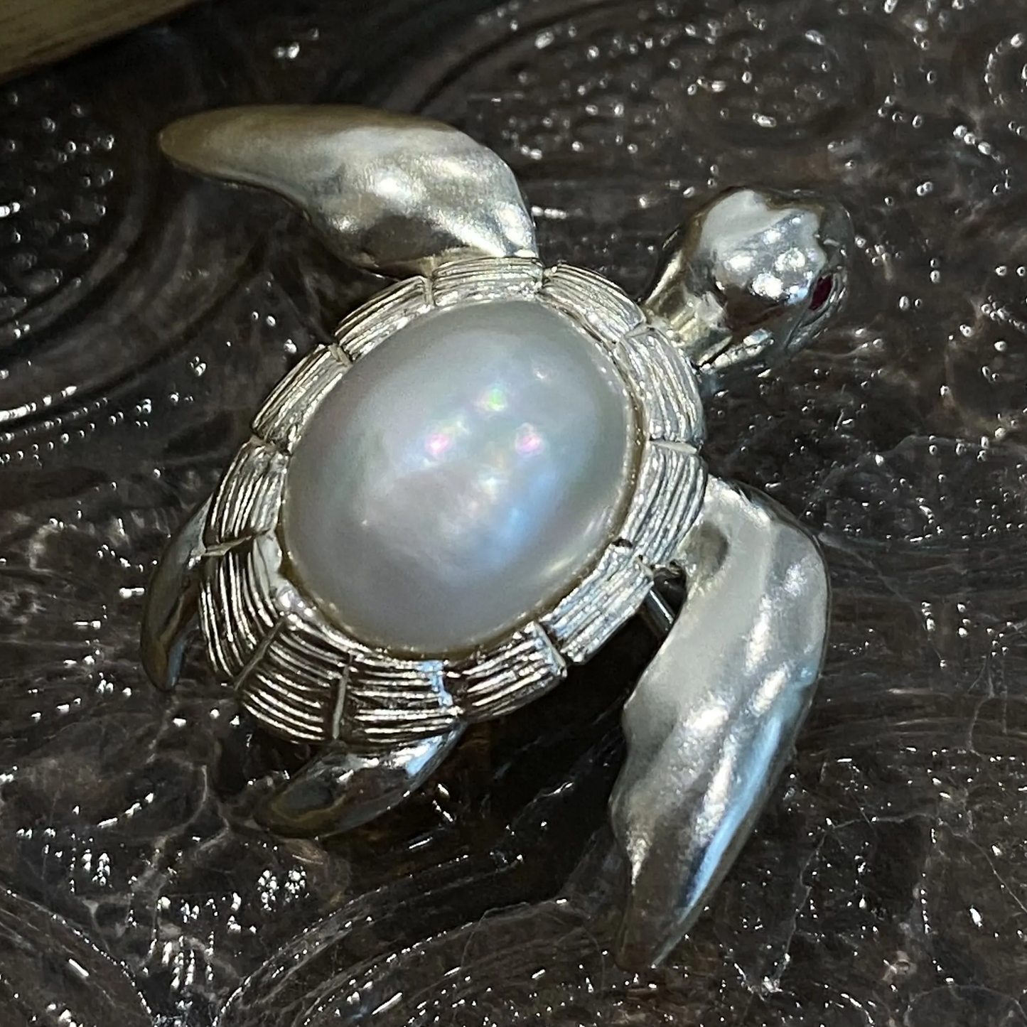 925 Silver Turtle Brooch Pendant | Pearl & Ruby Handmade Jewelry | Ocean Totem Gift for Creators & Dreamers