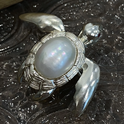 925 Silver Turtle Brooch Pendant | Pearl & Ruby Handmade Jewelry | Ocean Totem Gift for Creators & Dreamers