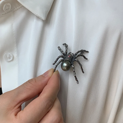 925 Silver Spider Brooch Pendant | Black Pearl Gothic Jewelry | Handmade Myth-Inspired Gift for Artists & Dark Aesthetics Lovers