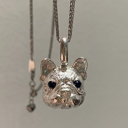 French Bulldog Pendant | 925 Silver Necklace with Sapphire Eyes | Dog Lover Gift & Pet Memorial Jewelry